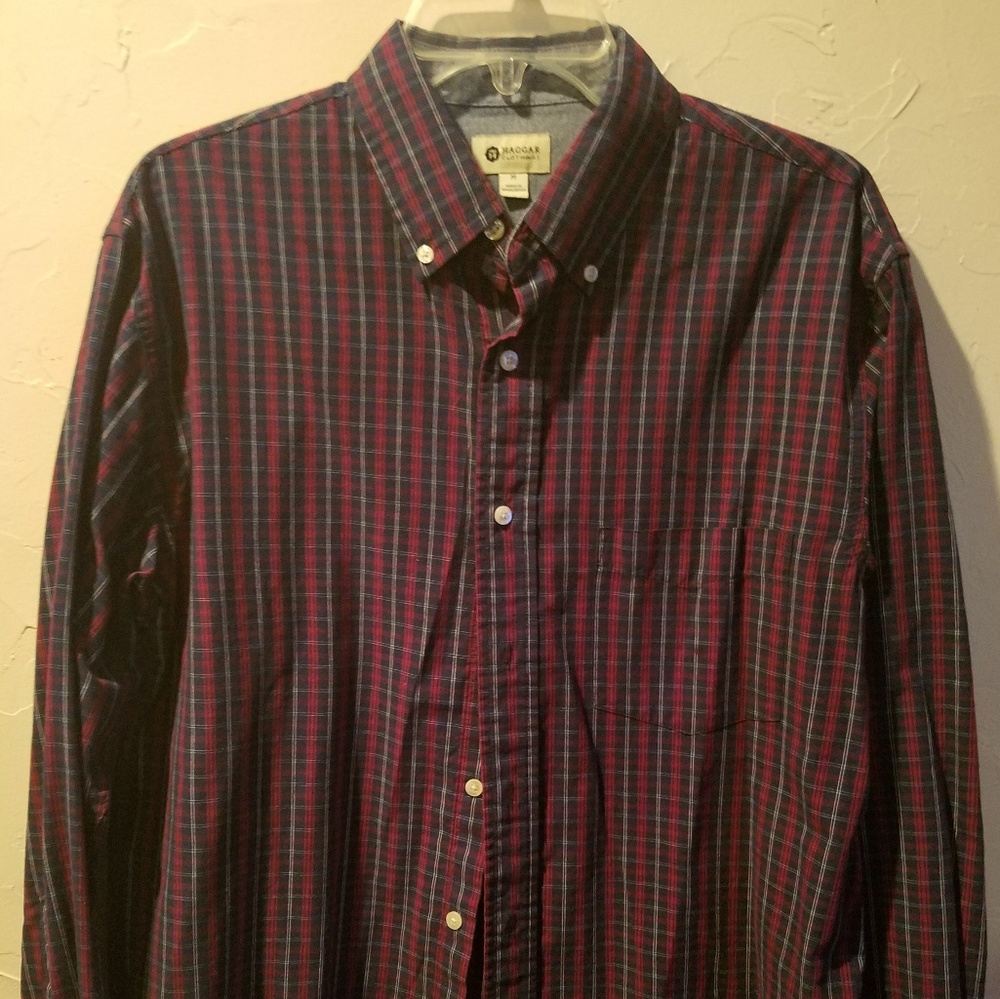 Red and blue button down shirt